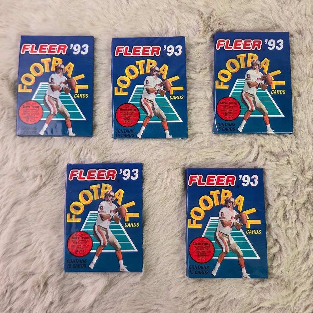 Lot of 5 1993 Fleer Football Cards Wax Packs Sealed Steve Young Highlights 90s